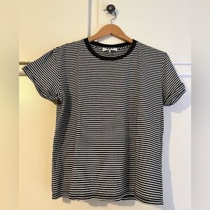 FRAME Women’s Stripped Tee Shirt Size M Black White Short Sleeve Cotton